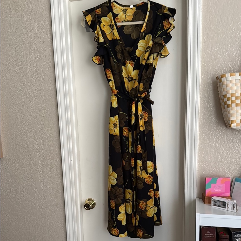 Floral Black and Yellow Dress